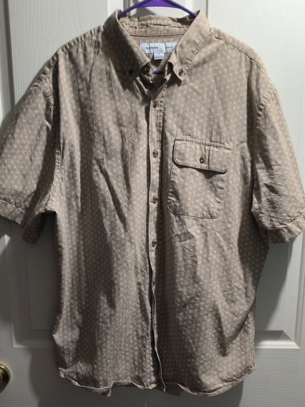Old Navy Beige Short-Sleeve Button-Up Shirt